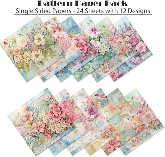 YASMEN Flowers Scrapbook Paper Pad, 6x6 Single-Sided Valentine Cardstock Paper Pad for Card Making, Journals, Planner, DIY Envelopes, Greeting Cards, Decorative Art Craft -24 Sheets