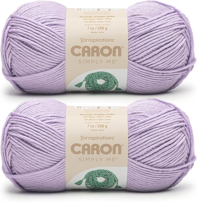 Caron Simply Me Dusted Lilac Yarn - 2 Pack of 200g / 7oz - 62% Acrylic 20% Nylon 18% Wool - #5 Bulky - 246Yards - Knitting/Crochet