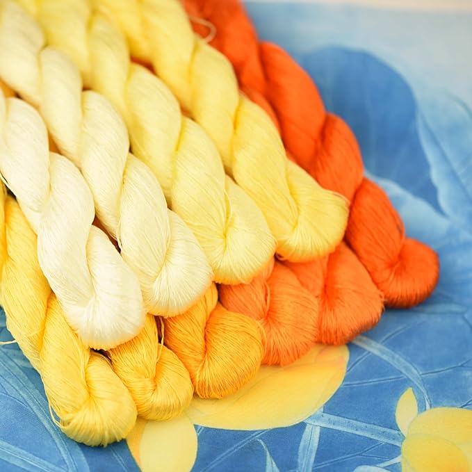 Natural Mulberry Silk Embroidery Thread – Yellow, 110m Each, Handmade Silk Floss for Hand Embroidery, Satin & Fringe Embroidery Thread（08）