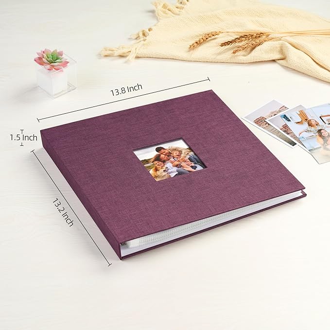 Mublalbum 12x12 Inch DIY Scrapbook Photo Album with 40 Plastic Sleeves 80 Pages Linen Cover 3 Ring Folder Binder for Wedding Baby Family and DIY Projects (Purple)