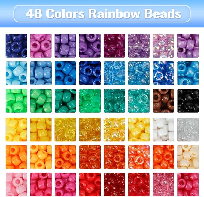 quefe 3960pcs pony beads for friendship bracelet making kit 48 colors kandi beads set, 2400pcs plastic rainbow bulk and 1560pcs letter beads with 20 meter elastic threads for craft jewelry necklace