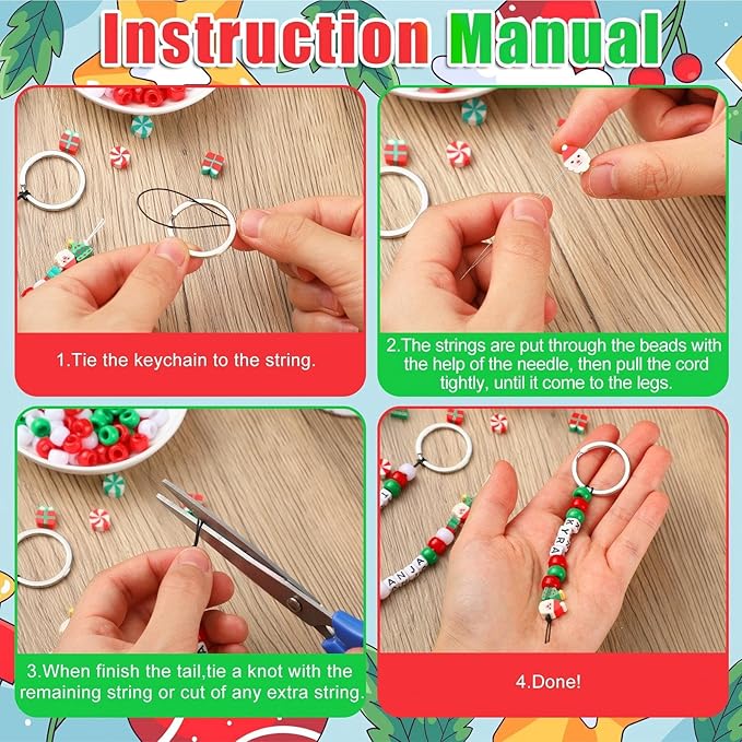 Landical 564 Pcs Christmas Bead Keychain Making Kit DIY Name Bead Key Chain Craft Xmas Bag Charm Letter Alphabet Candy Cane Santa for Xmas Gift Jewelry Key Ring Backpack Accessories(Sweet Color)