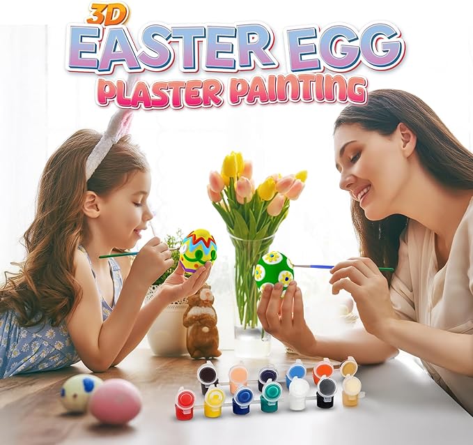 ArtCreativity 3D Easter Egg Painting Kit - Easter Craft Kit Includes Molds, Paint, Brushes for Kids & Adults - Ceramic Plaster Painting Kit - DIY Gifts for Spring - Basket Stuffers