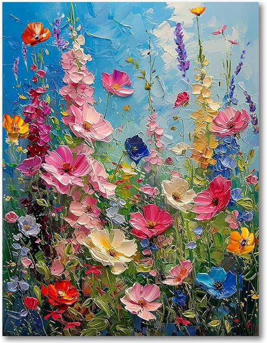 Wildflower Stamped Cross Stitch Kits for Adults - Flower Embroidery Kits for Beginners Adults,11 CT Patterns Dimensions Counted Cross Stitch Kits for Adults Arts Craft 12x16 inch