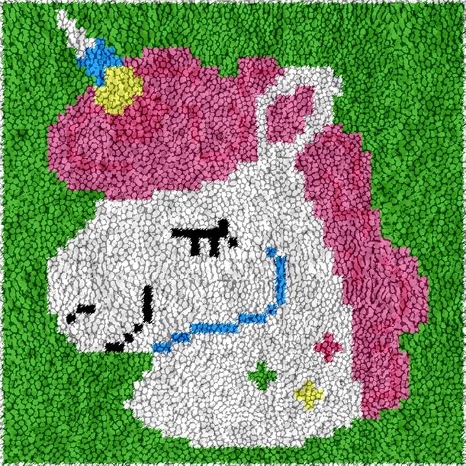 DL-YTG Latch Hook Kits Rug Unicorn Crochet Yarn Cushion Colour Pre-Printed Canvas Cover Rug Needlework DIY Hook and Latch Kit Christmas Home Decoration 30x30cm/12 X12in