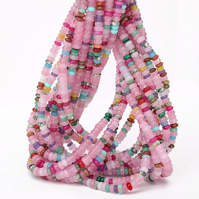 2 Strands (300PCs) Mix Color Rondelle Beads, 2 * 4mm Gemstone Loose Spacer Abacus Disk Beads for DIY Bracelet Necklace Earrings Jewelry Making, Craft Supplies Beading Kit (Type 2)
