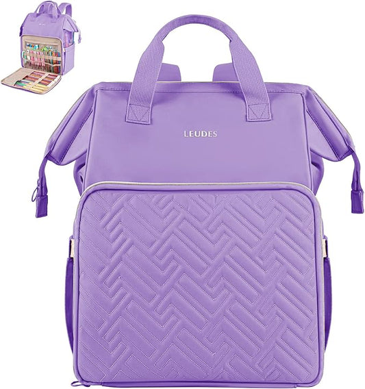 Leudes Knitting Bag Backpack,Yarn Storage Organizer Large Crochet Bag Tote Christmas Gift Yarn Holder Case for Carrying Projects,Knitting Needles (Purple)