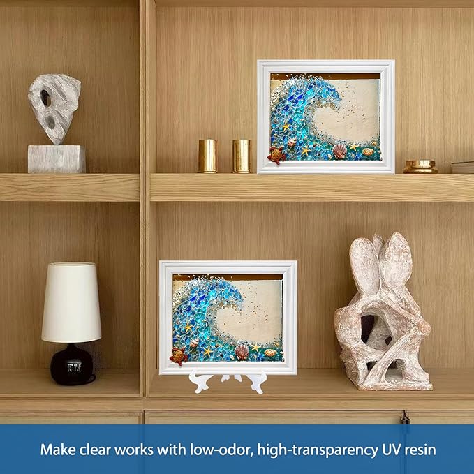 CIYOJA Sea Stained Glass Craft Kit: Wave Mosaic Kit for Adults, DIY Resin Art Kit with Crushed Seaglass for Beach Home Décor, Framed Ocean Glass Artwork Craft Kit for Women, Beginners Art Projects