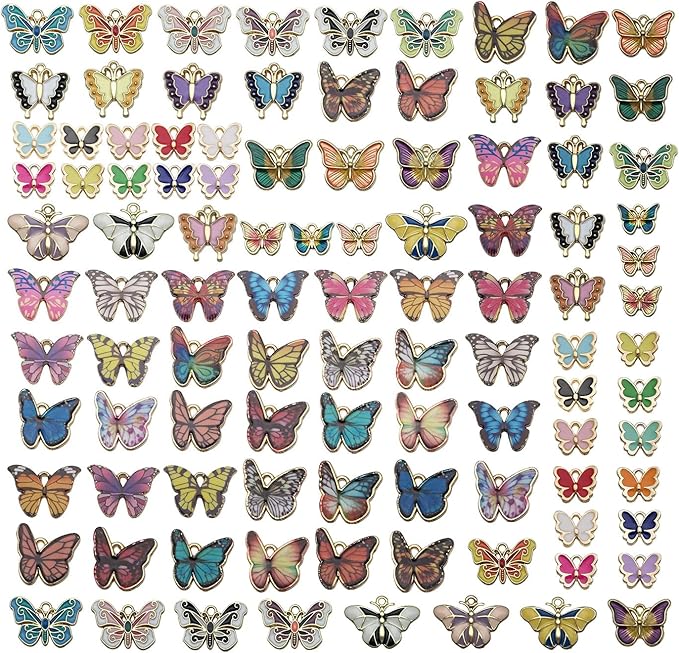 WOCRAFT 100pcs Assorted Enamel Butterfly Bracelet Charms for Jewelry Making DIY Necklace Bracelet Keychain Crafting Charms Kit (M771)
