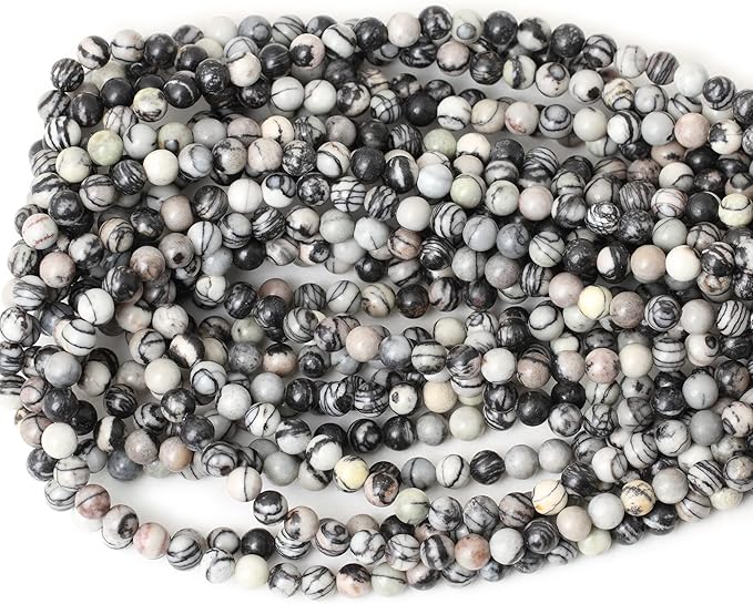 cheavian 60pcs 6mm natural black network zebra stone round loose beads for jewelry making diy bracelet necklace materials 1 strand 15"