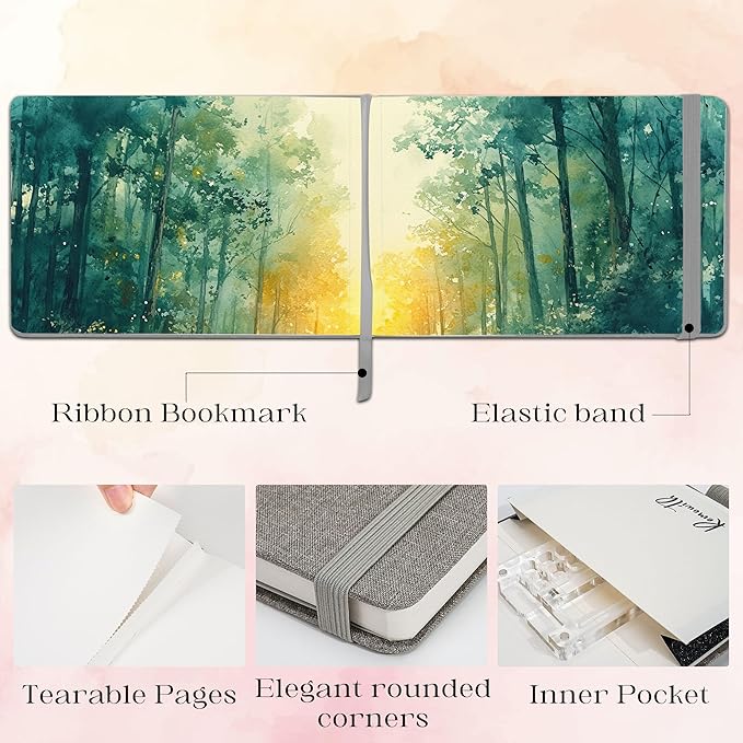 Watercolor Journal Sketchbook, 5.5" x 8.2" Sketch Books Artist Cotton Watercolor Paper Notebook, Linen Cover with Tap Water Pen, 24 Sheets 140 LB, 300 GSM for Travel Sketching On The Go Art