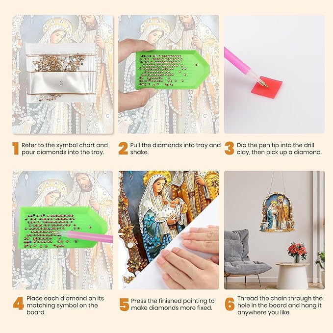 MXJSUA Diamond Art Hanging Kits for Adults Beginners, DIY Acrylic 5D Special Shaped Crystal Diamond Gem Art Painting Hanging Ornament for Home Wall Decor and Gift Nativity Jesus