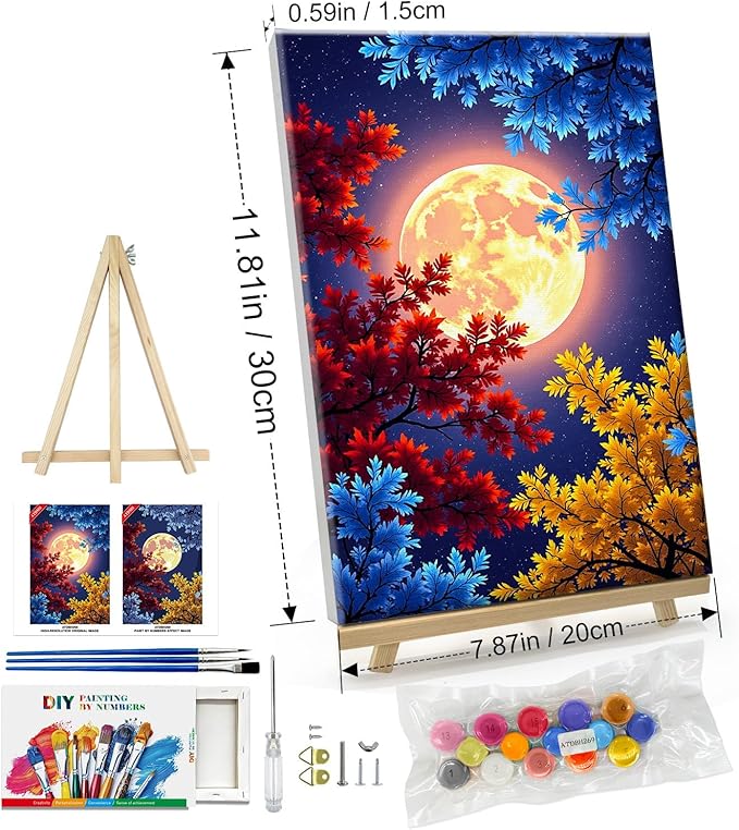 ATDMS Paint by Numbers Kit for Adults with Frame Moon Adult Paint by Number Kits Framed Canvas Flowers Paint by Number with Easel DIY Acrylic Oil Painting Kits for Home Wall Decor 8x12 Inch