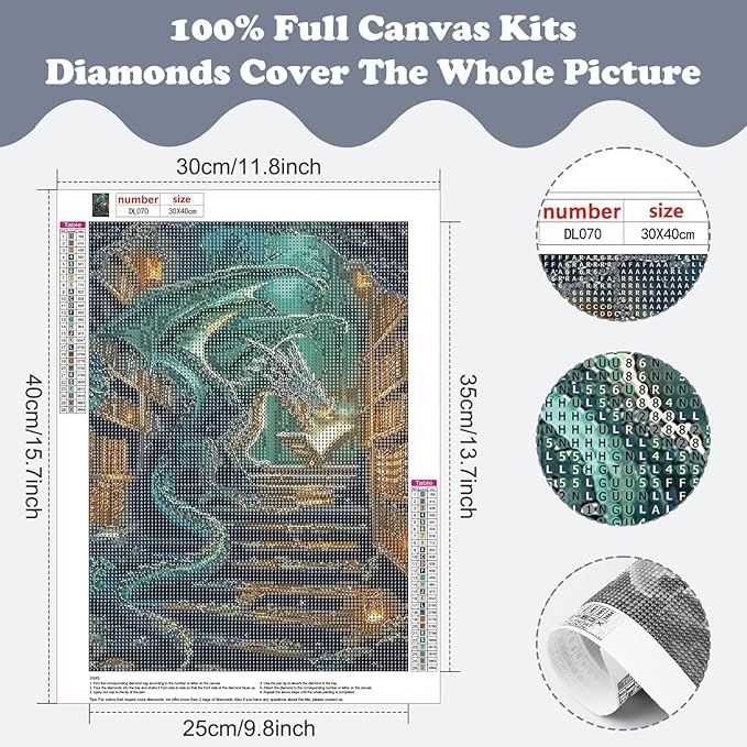 SENQAO Dragon Diamond Art Kits for Adults, Book Dragon Diamond Painting Kits for Beginners, 5D Book Diamonds Painting, DIY Full Drill Gem Art Crafts Kit Home Wall Decor Gifts 12x16 inch