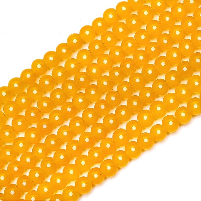 300PCs 6mm Yellow Jade Glass Beads Bulk, Round Smooth Hole Glass Crystal Beads for Jewelry Making, DIY Bracelets, Necklaces, Bag Charms, Keychains and Craft Projects