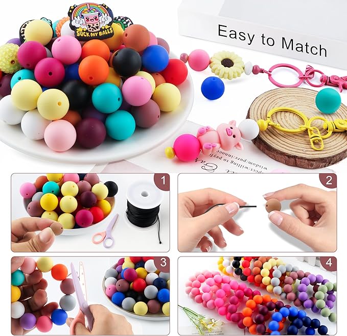 65Pcs 19mm Silicone Beads for Keychain Making Bracelet Necklace, Bulk Round Silicone Beads for Pens(Rose Brown)