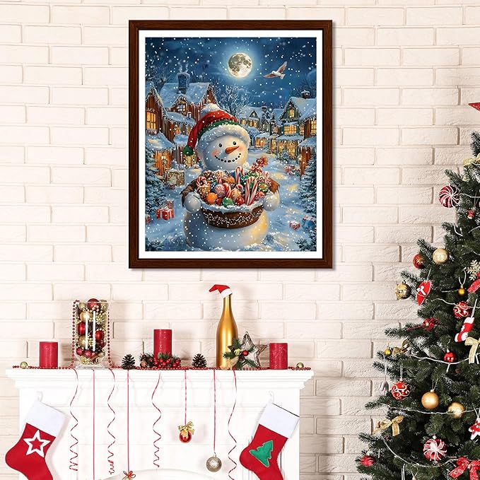 EMIEAUFG Christmas Diamond Art Kits for Adults, Christmas Snowman Candy Diamond Paiting Kit for Beginners, 5D DIY Round Full Drill Craft Diamond Dot Gem Art, Home Wall Decor 12" x 16"
