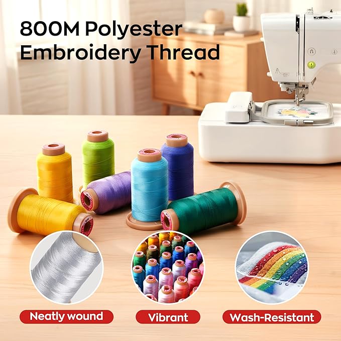 Poolin Embroidery Machine Thread Richword Selected 800M 40 Colors 40WT(108D/2) Polyester Embroidery Thread Set for Embroidery & Sewing Machines, Ideal for Multi-Design Projects