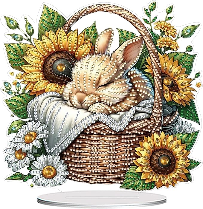 DIY Dot Diamond Art Painting Desktop Easter Creative Ornaments by Number Embroidery Arts and Crafts Easter for Home Office Garden Decoration (Single Side Dot Diamond)-2PCS