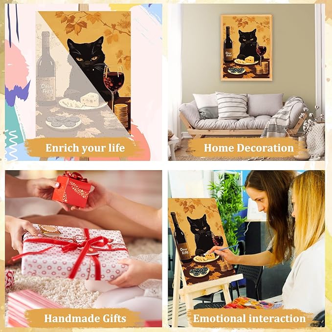 MAXBYE Funny Cats Paint by Numbers Kits for Adults Beginners, Black Cat Poker Night Paint by Number for Adults,Easy Canvas Paint by Numbers for Home Wall Decoration and Gifts 12x16inch
