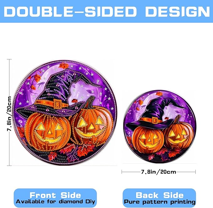 VAIIEYO Halloween Diamond Art Hanging Ornament, Pumpkin Diamond Painting Suncatchers Window Hanging Kit with Chain, 7.5x7.5 inch Crystal Pendant Art Craft for Gift Home Wall Front Door Decoration