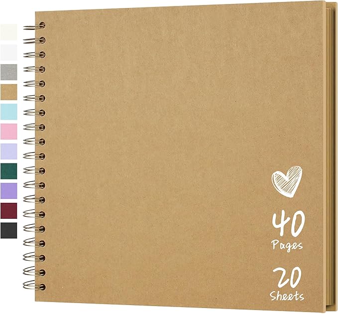 Scrapbook 10x10 Inch DIY Scrapbook Album Hardcover Kraft Paper Scrap Book Photo Albums 40 Pages Perfect for 4x6 / 5x7 Photos Memory Book for Family, Wedding