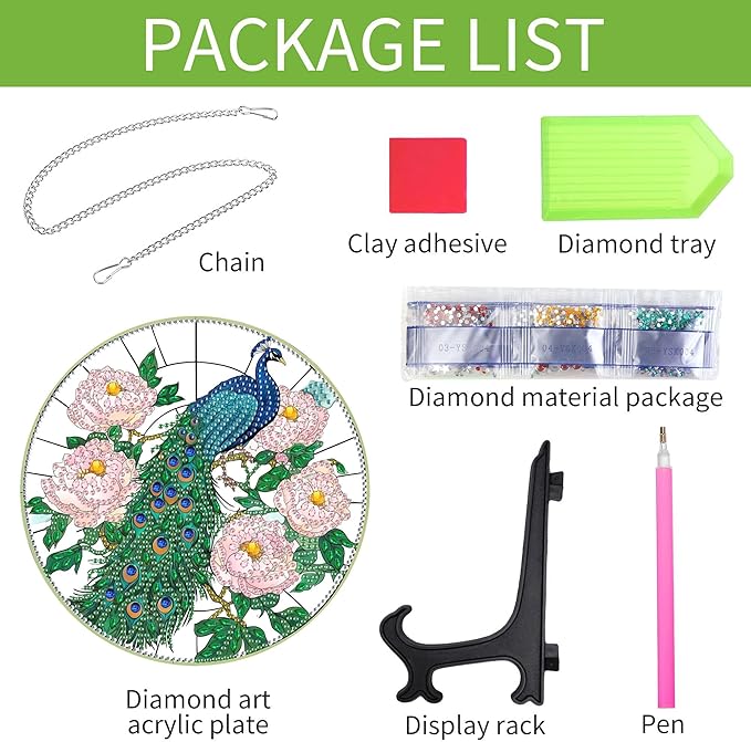 Wergund 5D DIY Peacock Diamond Art Hanging Kits, Hanging Diamond Art Bird, Acrylic Special Shaped Rhinestone, Window Hanging Pendants for Home Wall Garden Front Door Outdoor Decor Gift(Peacock)