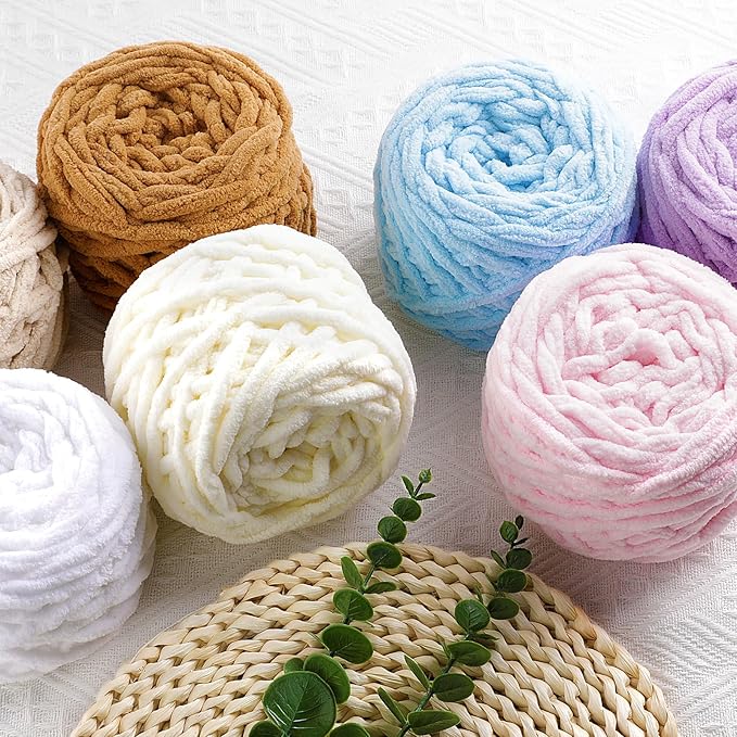 3 Pack Chunky Chenille Yarn for Crocheting, Fluffy Baby Blanket Yarn for Crochet Sweater Shawl Scarf Gloves, Super Soft Amigurumi Plush Yarn 222 yds/10.5 Oz (Light Purple)