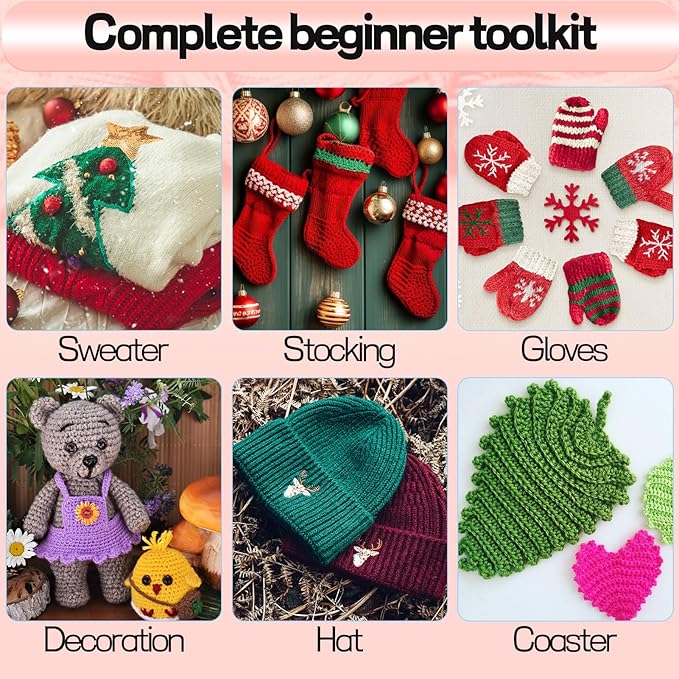 Crochet Kit for Beginners, 336Pcs Crochet Kits with 1500 Yards 30 Colors Yarn for Crocheting, 100Pcs Safety Eyes and Noses, knitting kit Accessories Include 30Pcs Crochet Hooks Waterproof Bag