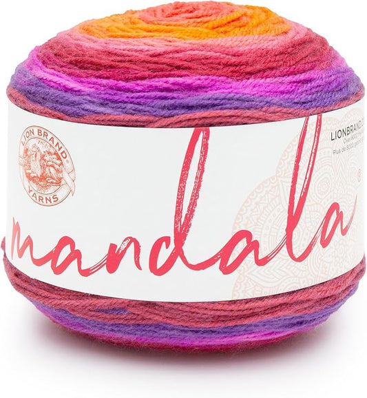 Lion Brand Yarn, Mandala DK Lightweight Yarn for Knitting, Crochet, and Crafts, Andorian, 1 Pack, Self-Striping Acrylic Fiber for Baby Blankets, Multicolor Shawls and Variegated Cardigans