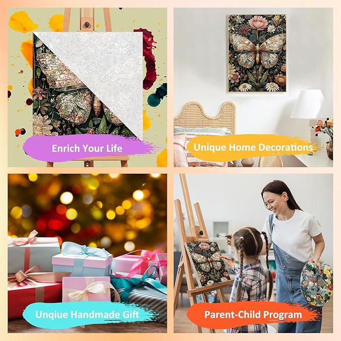 Framed Paint by Numbers Kit for Adults with Wooden Easel, Butterfly Paint by Numbers Kit for Adults, DIY Acrylic Oil Painting Kits with Brushes Gift Box for Home Wall Decor(16x20inch)