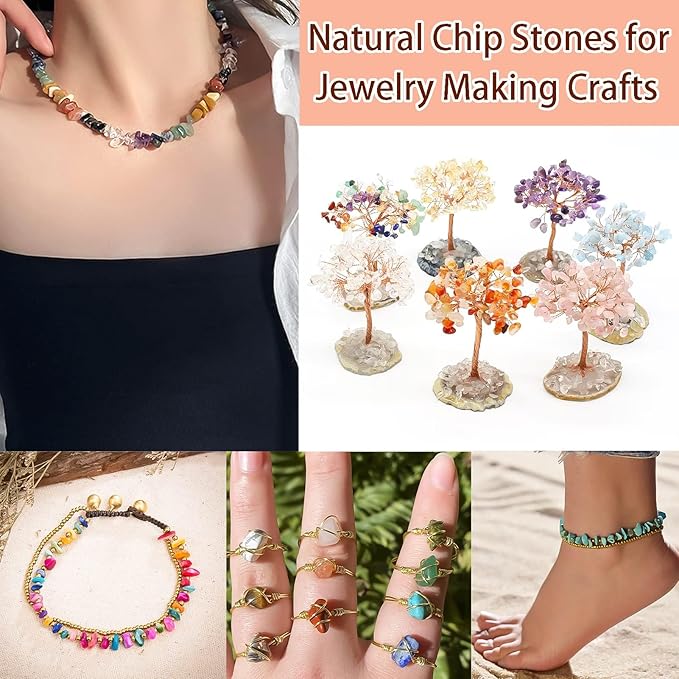 Big Natural Chip Stones for Bracelet - 250pcs 7mm to 12mm Large Multicolored Crystal Gemstones Hole Drilled DIY Beads for Crafts Bracelet Necklace Earrings Beads Jewelry Making DIY Art Craft