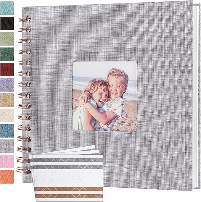 Scrapbook Photo Album 8x8 Inches 40 Pages Hardcover Kraft Paper Linen Cover Scrap Book Memory Book DIY Scrapbook Albums for Wedding Baby Boyfriend Travel Anniversary Family, Grey