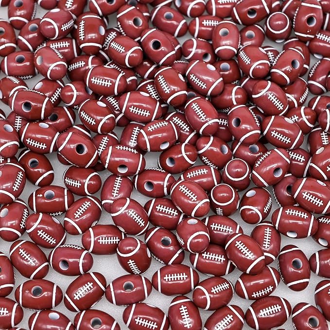 100+ pcs Football Beads Sport Bulk Kandi Beads for Jewelry Making, Bracelet Keychain Becklace Charm Rugby Bead Kit(Football)