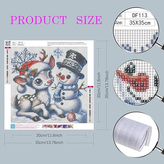 Christmas Diamond Art Kits for Adult,Snowman Xmas Deer Diamond Painting Kits for Beginners,DIY Round Full Drill Winter Holiday Diamond Dot Gem Art Kits for Home Decor Craft Gift (13.8x13.8inch)