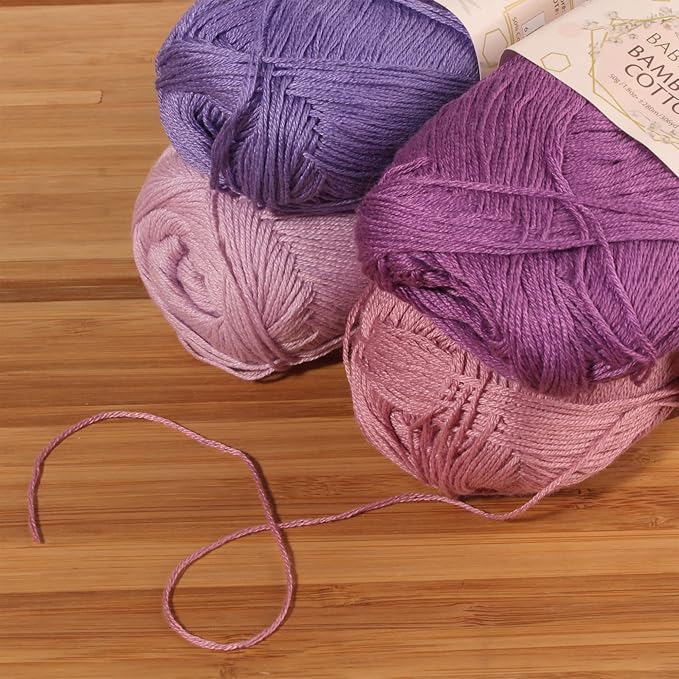 JubileeYarn Baby Soft Bamboo Cotton Yarn - 50g/Skein - Shades of Purple - 4 Skeins