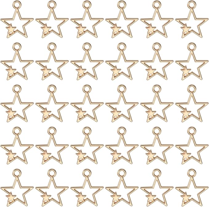 uxcell 100Pcs Alloy Open Bezel Pendants, Star Open Back Hollow Frame Pendant Geometric for Resin Jewelry Making Earrings Necklace Bracelet DIY, Light Gold