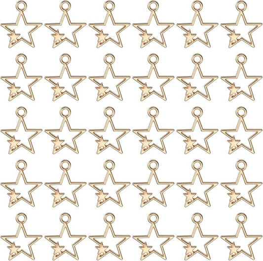 uxcell 100Pcs Alloy Open Bezel Pendants, Star Open Back Hollow Frame Pendant Geometric for Resin Jewelry Making Earrings Necklace Bracelet DIY, Light Gold
