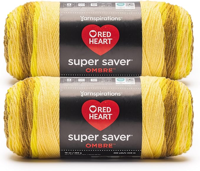 Red Heart Super Saver Ombre Lime Yarn - 2 Pack of 283g/10oz - 100% Acrylic - #4 Worsted (Medium) - 482 Yards - Knitting/Crochet
