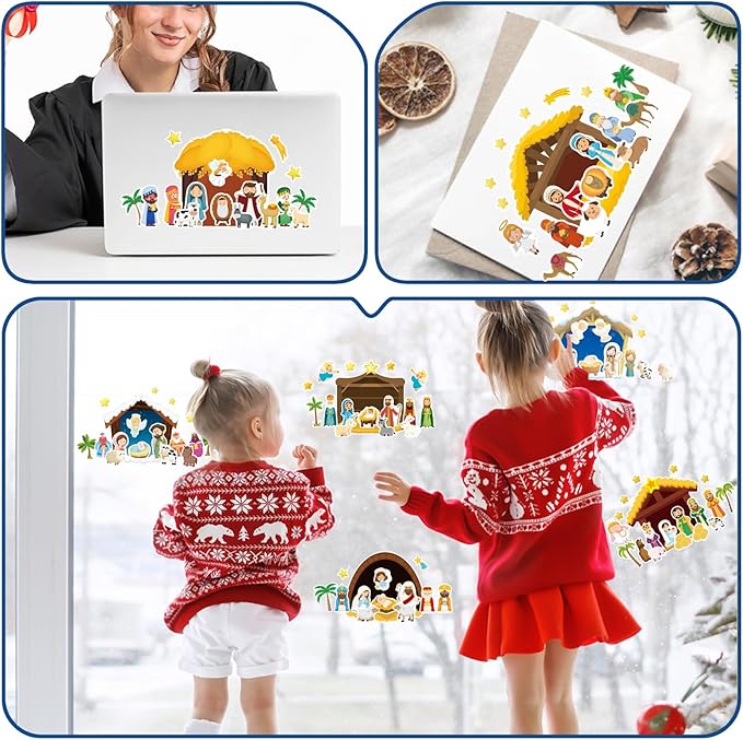 christmas nativity stickers for kids, make a nativity scene kit, jesus birth stickers, christmas crafts for kids, christian religious bible scene party favor home classroom activity