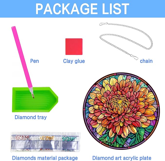 VAIIEYO Daisy Diamond Art Hanging Ornament, Flower Diamond Painting Suncatchers Window Hanging Kit with Chain, 7.5x7.5 inch Crystal Pendant Art Craft for Gift Home Wall Front Door Decoration