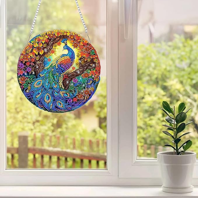 MAXBYE Hanging Diamond Art Painting Kits for Adults Beginners Peacock Animal, DIY 5D Special Shaped Crystal Painting Diamond Kits Hanging Ornament for Gift Home Wall Door Decor