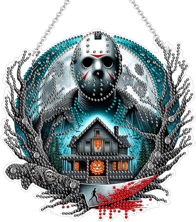 WEUOPG Halloween Diamond Art Hanging Kit for Crafts, DIY Acrylic Diamond Art Painting Window Pendants Home Garden Wall Hanging Kits, Double Sided Hanging Ornament