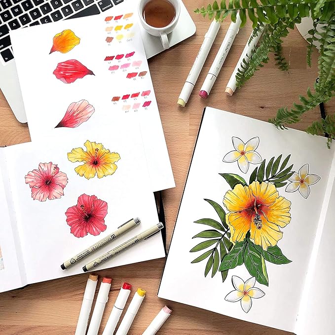 Ohuhu Sketchbook Marker Paper Pad: 2 Pack 8.3"x8.3"&8.3"x11.7" Art Sketch Book Drawing Papers Each Size Holds 78 Sheets/156 Pages 120 lb/200 gsm Hardcover Sketching Books Christmas Gift