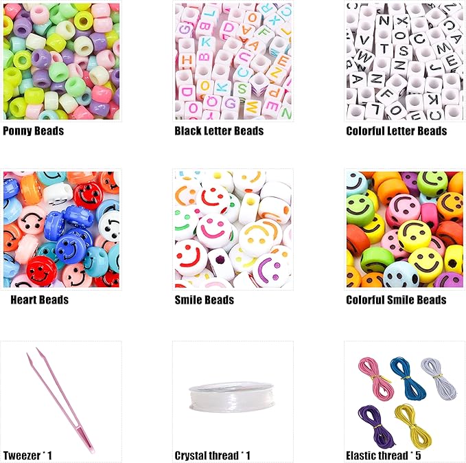 YMSDZHL 1000PCS Bracelet Making Kit, Friendship Jewelry Necklace Bracelet kit 24 Colors 9mm Pony Beads for Bracelet Making Beads, Letter Bead for Jewelry Making, DIY Crafts Gifts for Girls Adults
