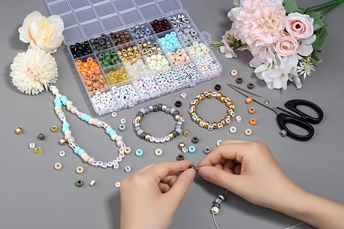 Gray Pony Beads 18 Colors Pony Beads for Bracelet Making Friendship Bracelet Making Kit DIY Craft Kandi Kit 720Pcs Suit for 14 Years of Age and Older