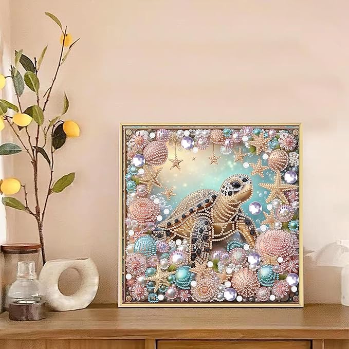 LazyFold Special Shape Diamond Art Kits for Beginners, Diamond ArtPainting Kits for Adults Sea Turtle, 5D Crystal Rhinestones Diamond Art Painting for Home Wall Decoration Gift 12×12inch