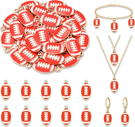 NVENF 30PCS Football Charms for Jewelry Making, Enamel Football Charms for Bracelet Necklace Earrings Making, Red Black White Blue Purple Orange Game Day Football Charm Bulk