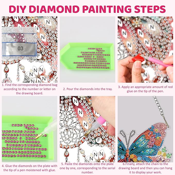 MEIYUDA Butterfly Diamond Art Hanging Kits for Adult, Butterfly Dreamcatcher Diamond Painting Hanging Kits Ornament, DIY Special Shaped Rhinestone Window Pendant Kit for Home Garden Wall Decor Gift
