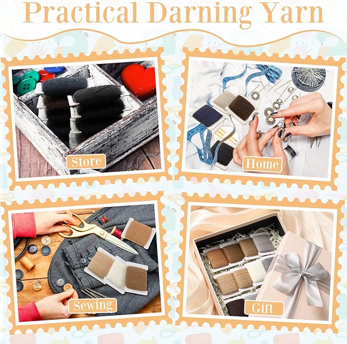 Jexine 20 Pcs Darning Thread 50% Wool 50% Acrylic Yarn 1200m Darning Kit with 24 Pcs Large Eye Sewing Needles for Clothes Socks Plush Toy Adults DIY Home Sewing Care, 60 Meters Per Yarn(Dark Color)